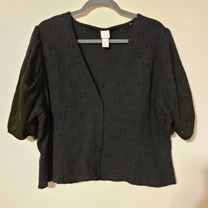 H&M Puff Shortsleeve Black Top
